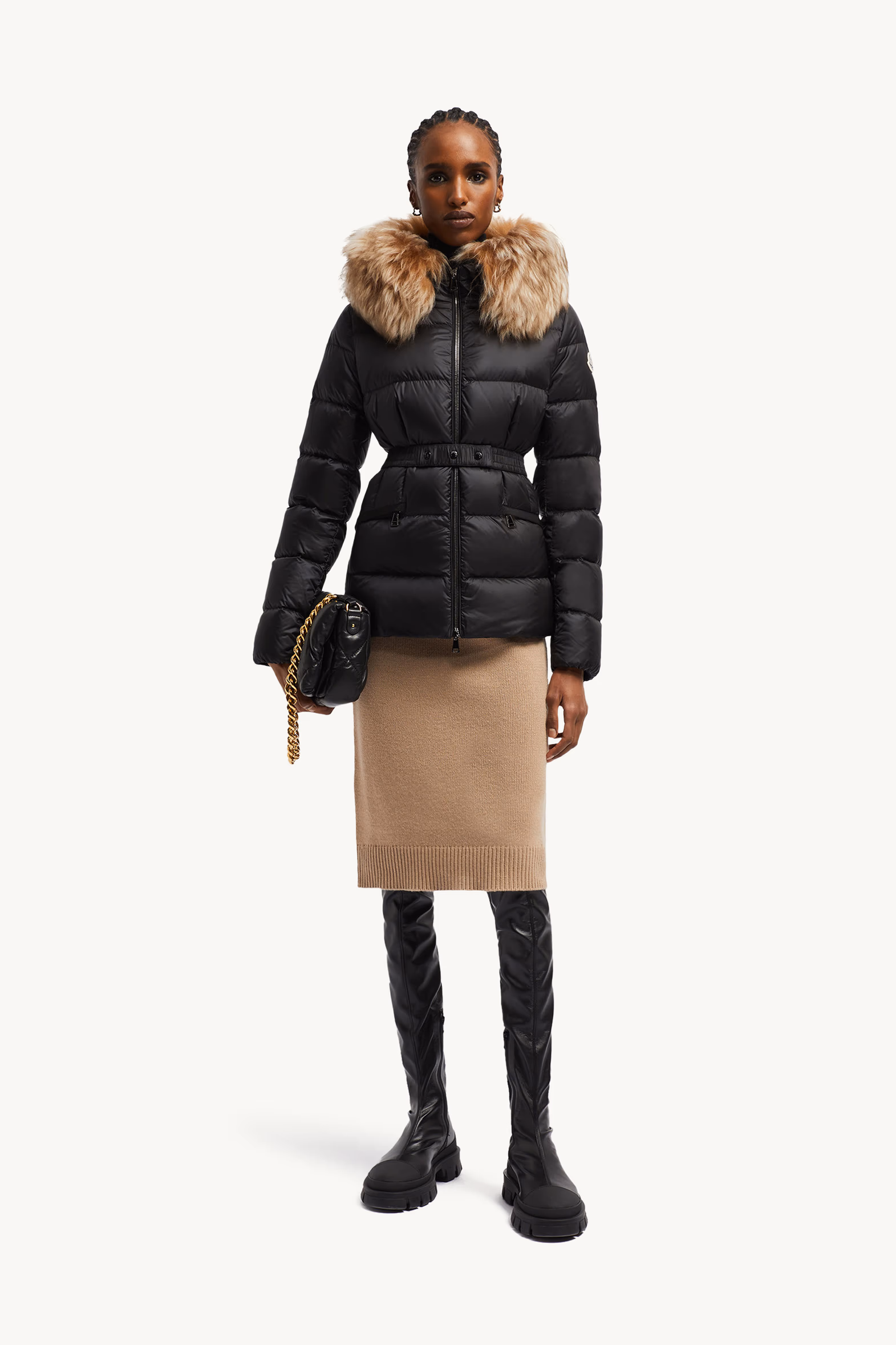 Boed Hooded Shearling-Trimmed Short Down Jacket Women Black & Beige Moncler 0